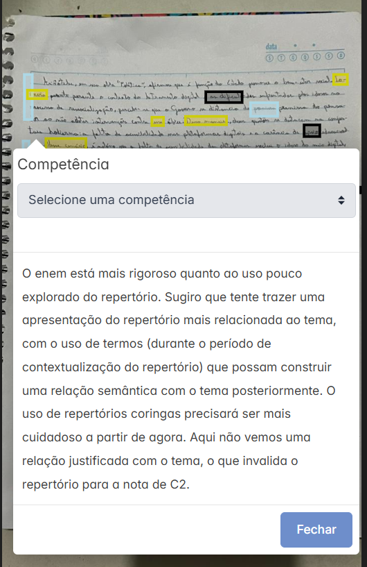 Exemplo de correção real comentada, feita dentro do CCE RED